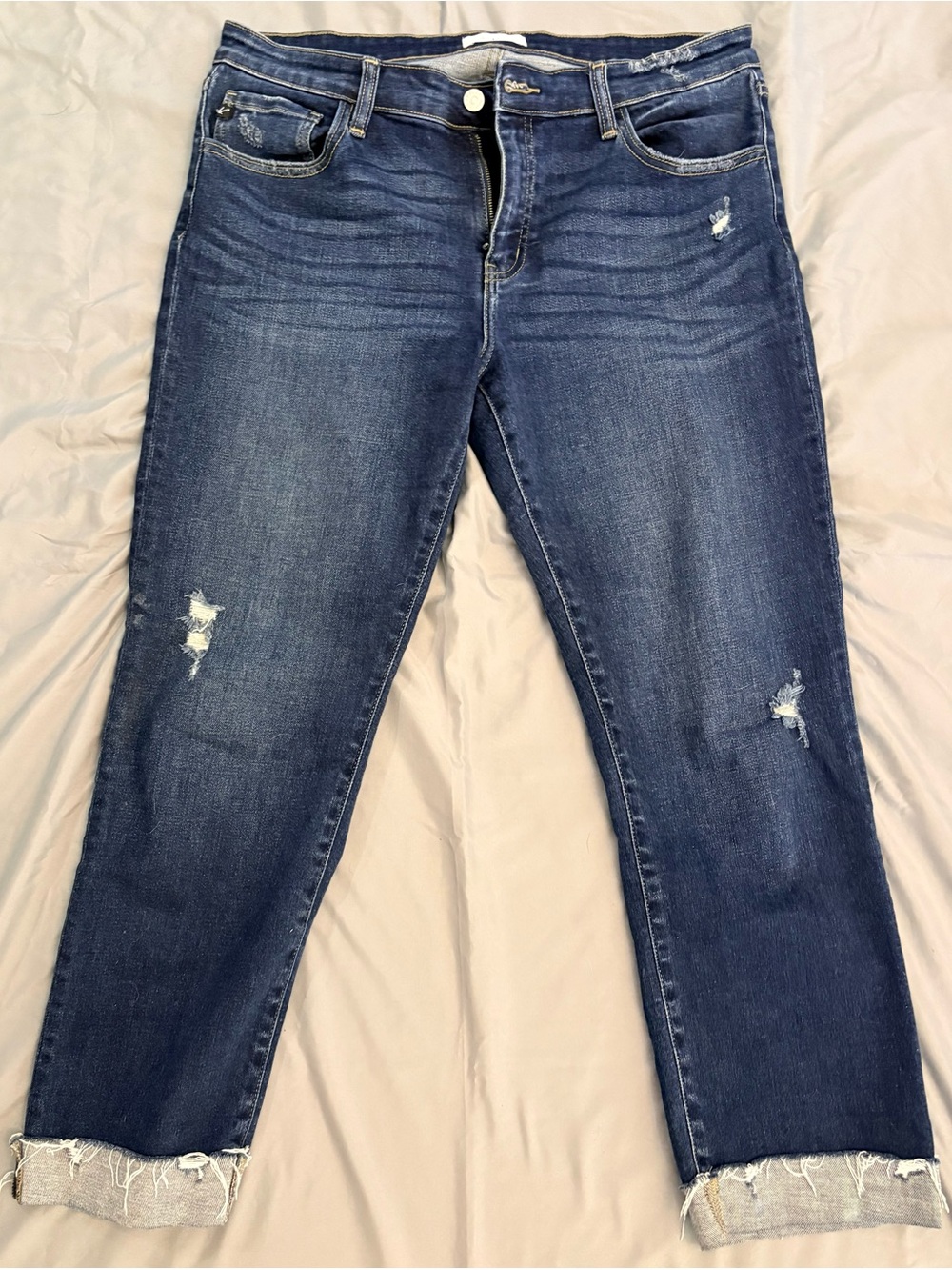 KanCan Emely Mid Rise Dark Blue Distressed Ankle Jeans